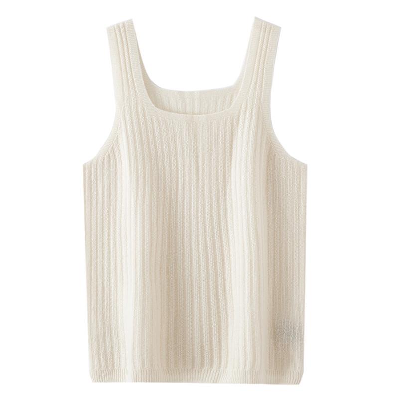 Lekasha Women's 100% Pure Cashmere U-Neck Ribbed Knit Camisole