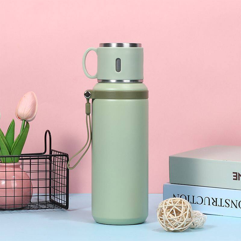 Stainless Steel Thermos Cup with Handle Portable Lifting Rope Water Cup Student Outdoor Vacuum Leak-proof Cup Printed Logo