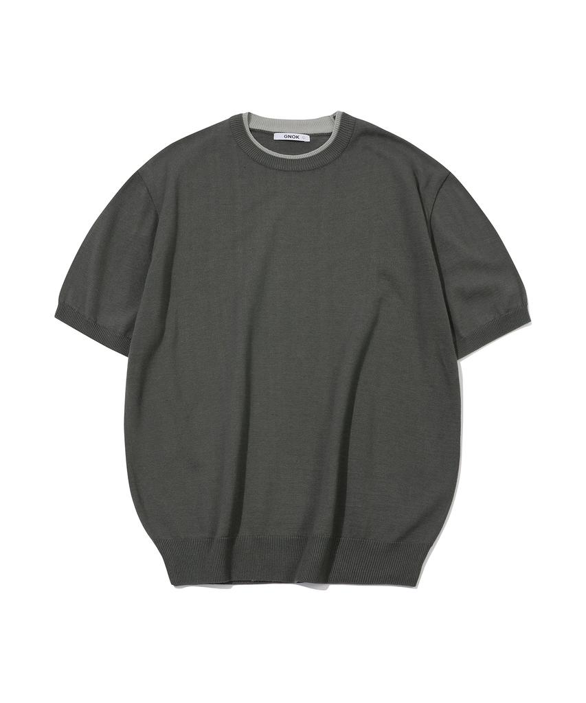 GNOK Layered Round Short Sleeve Knit [Charcoal]