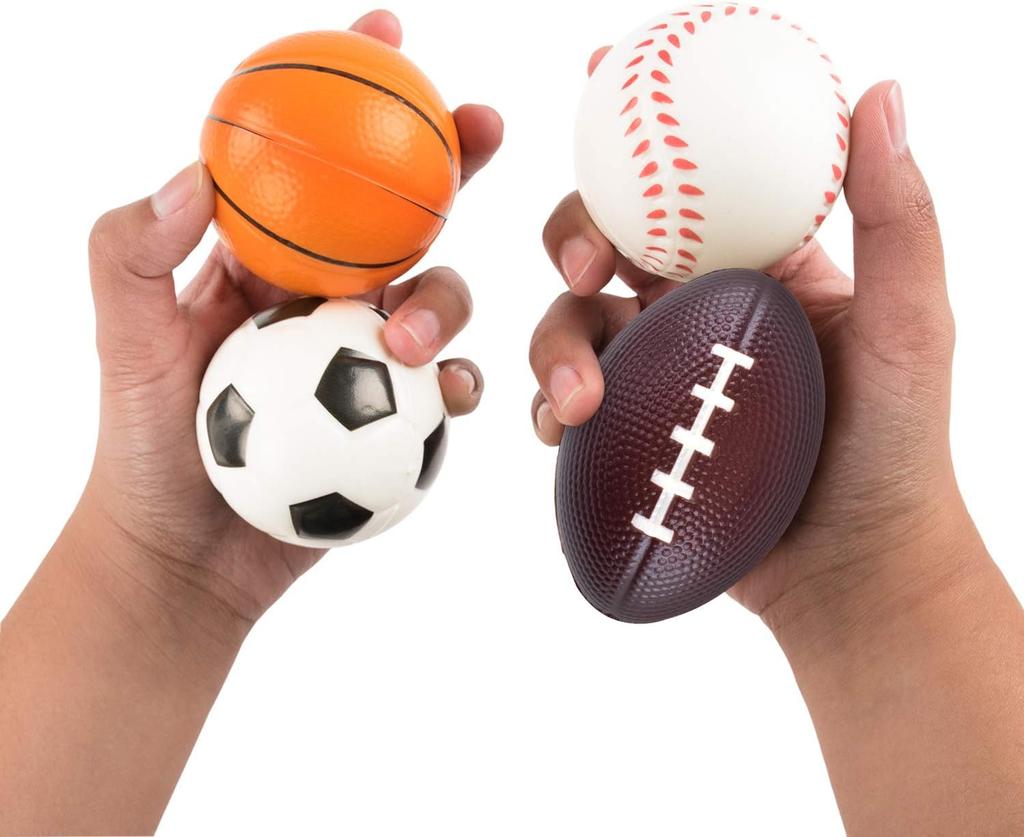 4Pcs Squeeze Ball Toys Sports Theme Kids Birthday Party Favors Goodie Pinata Filler Anti Stress Soccer Basketball Rugby Gifts