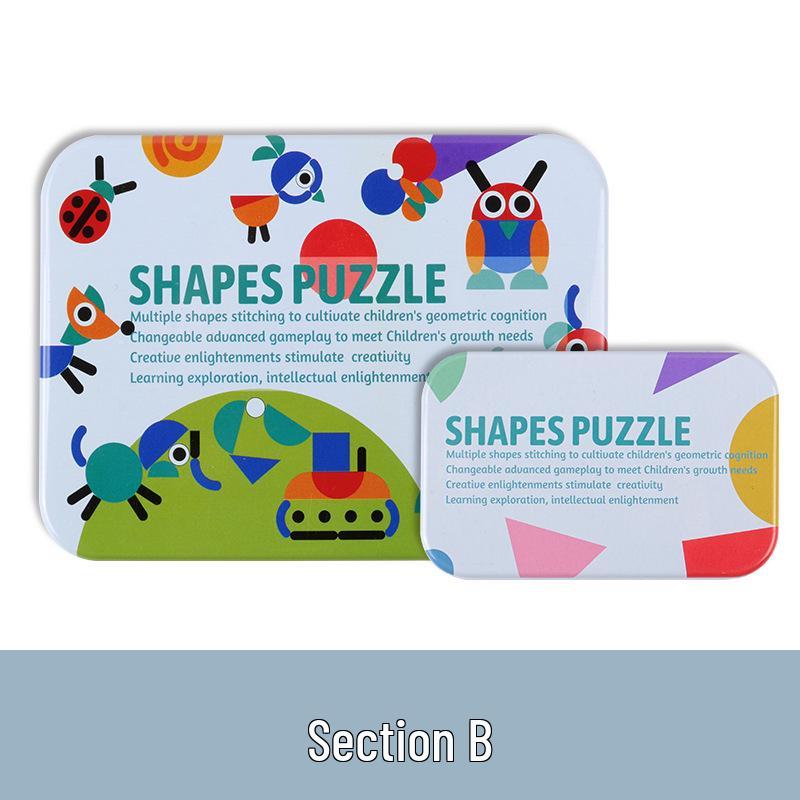 Geometric Shape Puzzle Tin: Educational Wooden Tangram for Children