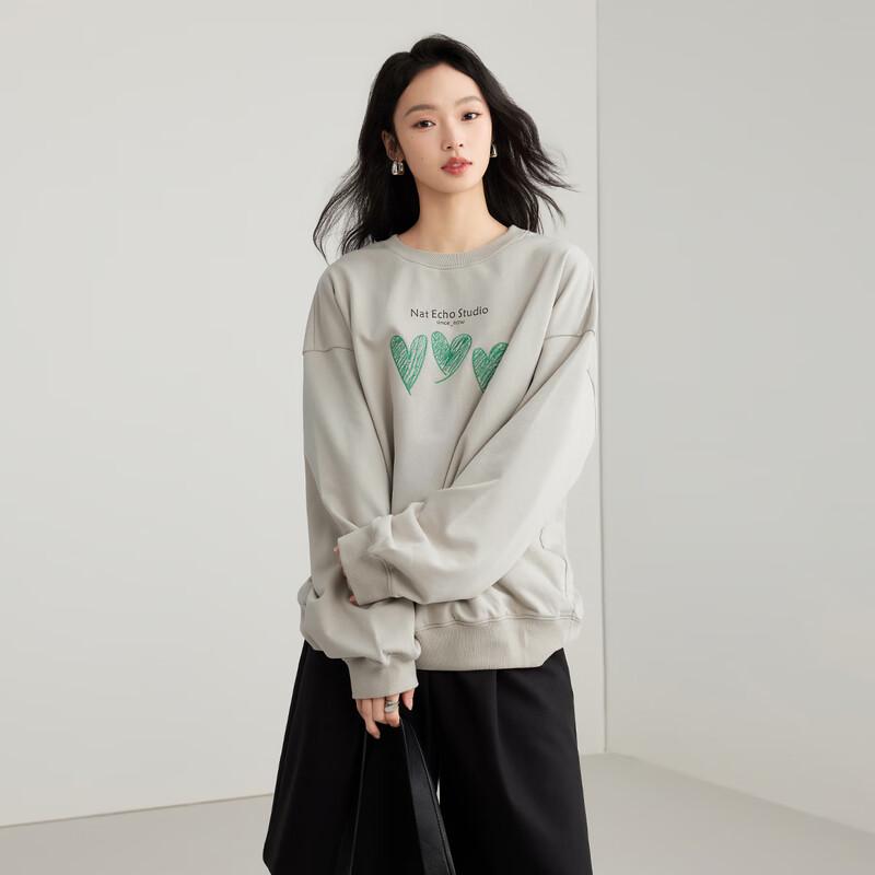 Elva' Island Women's Round Neck Heart Print Loose Casual Sweatshirt