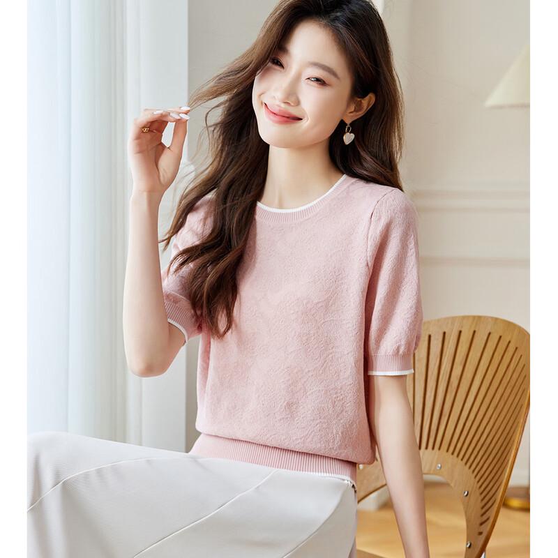 Srcr Women s Crocheted Knit Short-Sleeve T-Shirt M