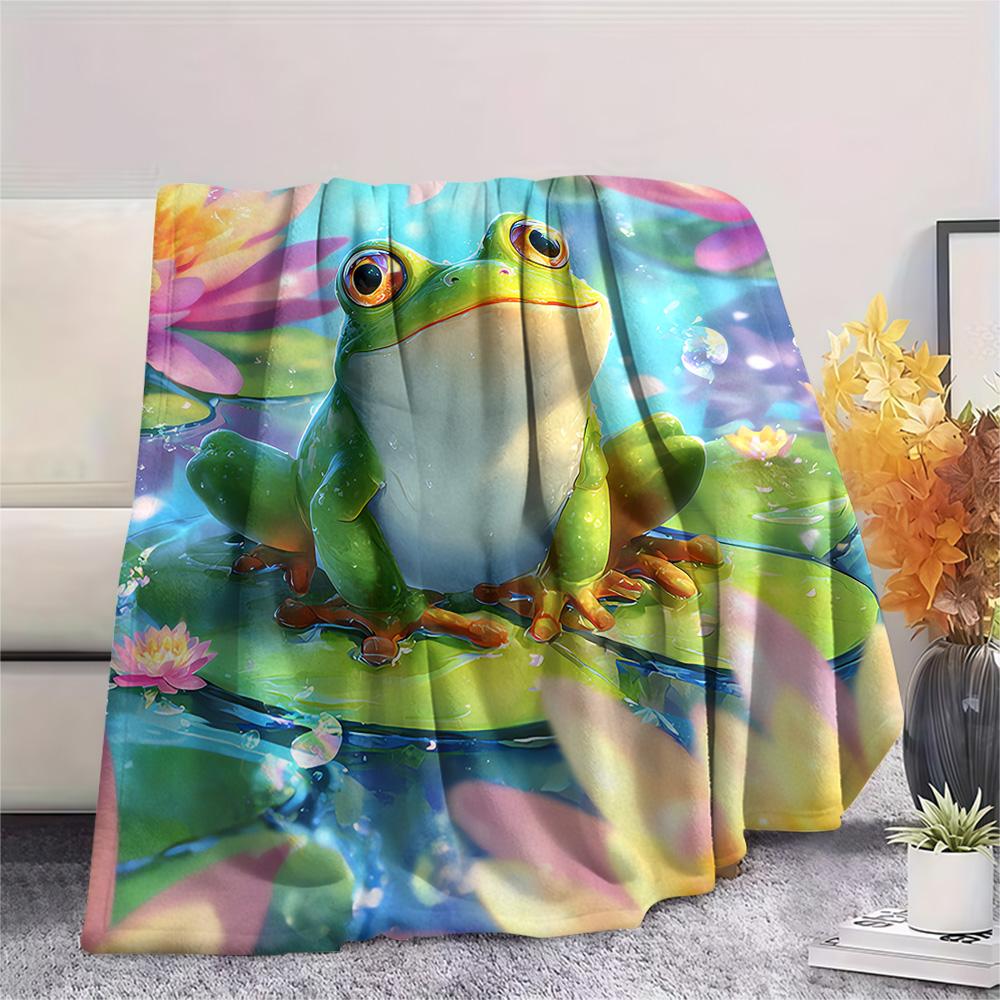 Frog Print Flannel Blanket, High quality Comfortable for All Seasons, Home Decor, Warmth and Comfort, Perfect for Christmas Gifts