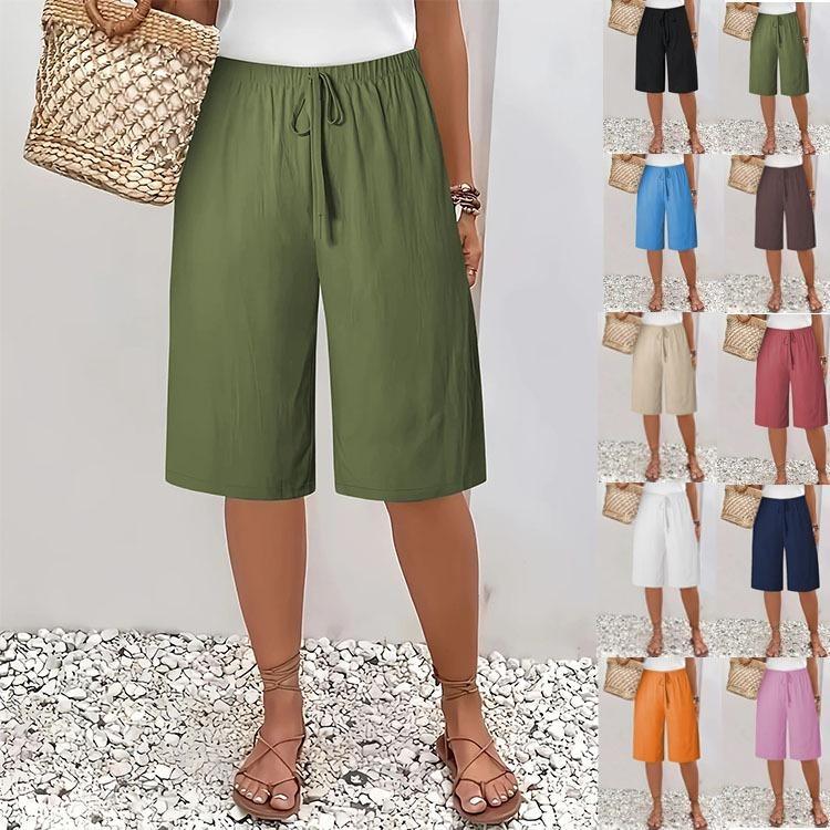 Solid Color Casual Mid Length Womens Five Point Pants