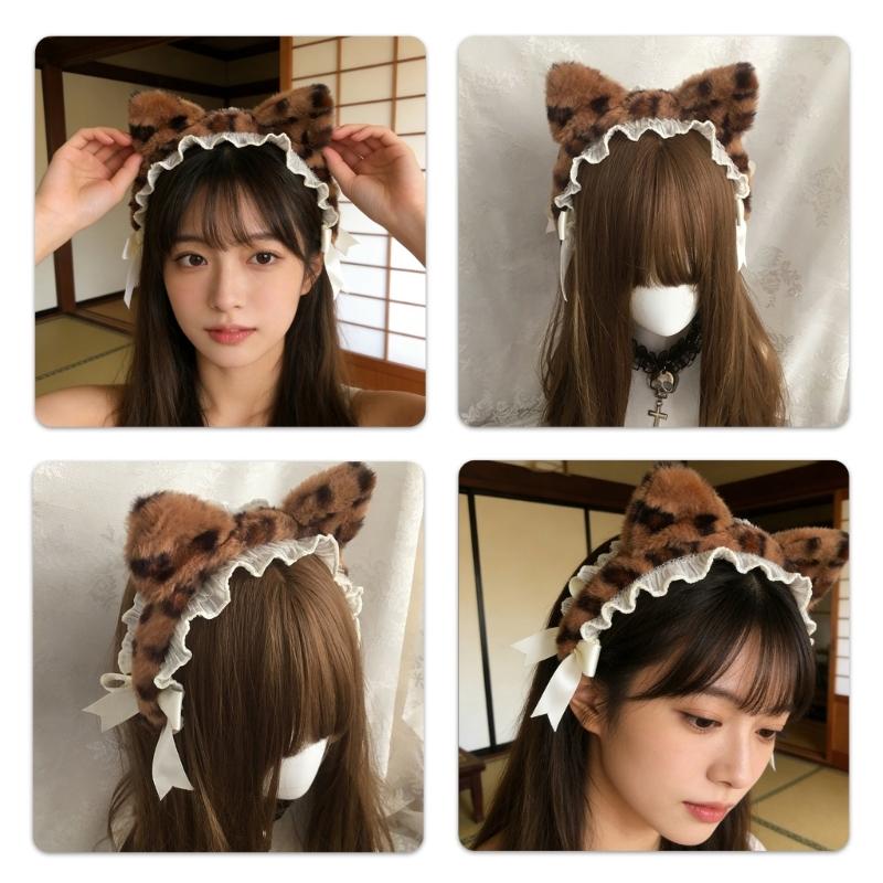 Realistic Kitten Ears Hairband Furry Headbands Plush for Coser Role Play and Photography Props