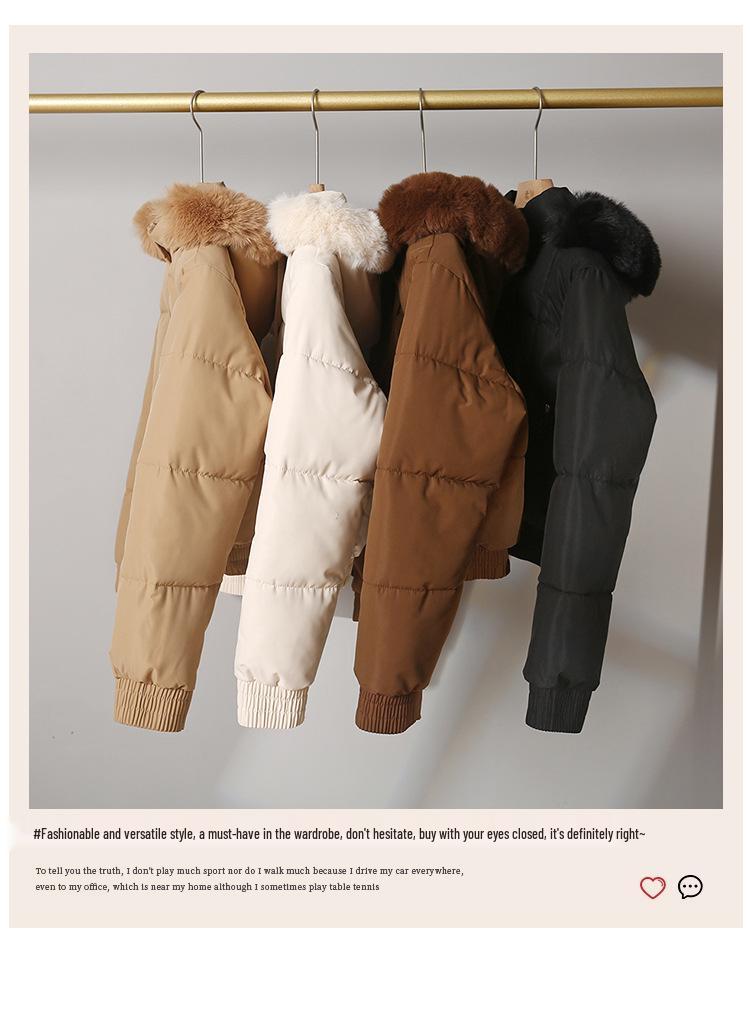 Women's Short Cotton Jacket with Warm Velvet, Fluffy Hood, Big Fur Collar, Petite Winter Outerwear, 2025 Trendy Style.