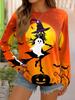 Women Casual Long Sleeve Tops Graphic Halloween Witch Ghost Tee Shirt Blouse Crewneck Fall Winter Streetwear Style Y2k Pullover