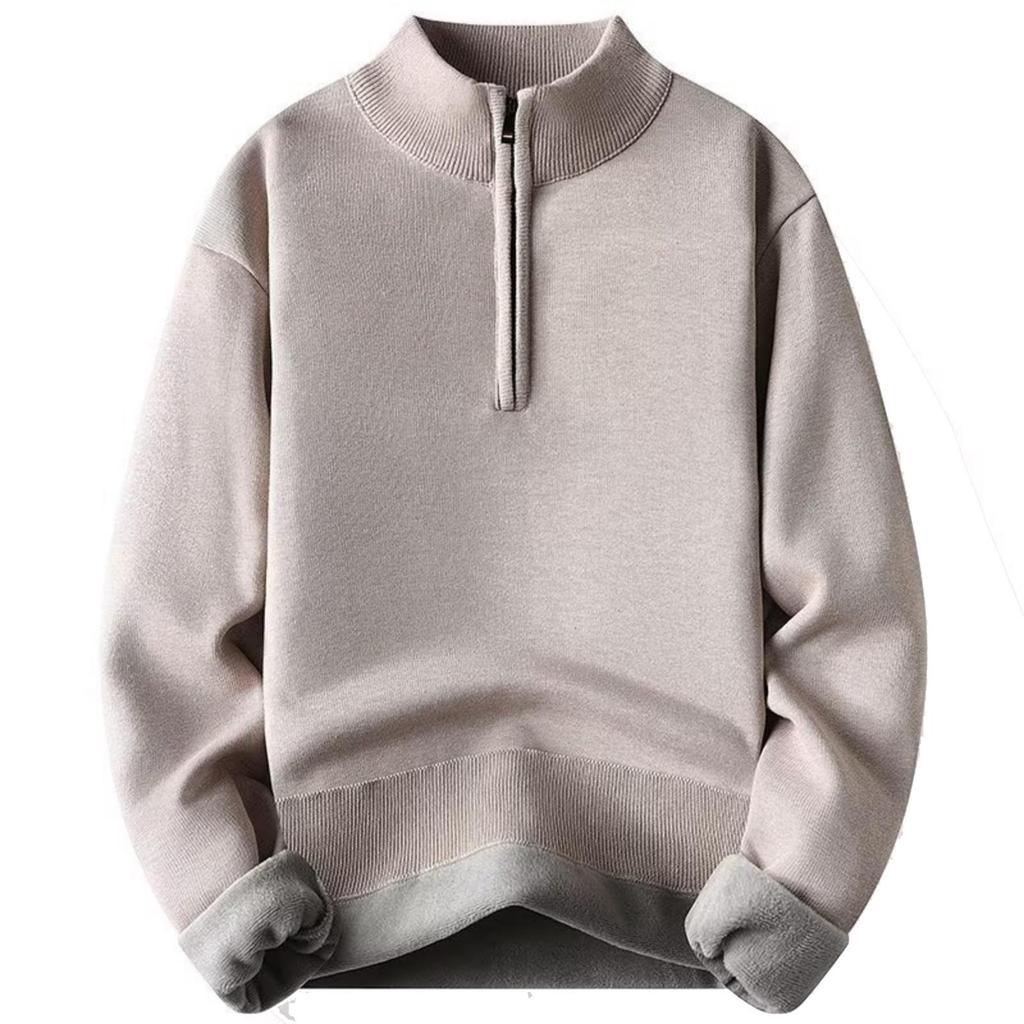 Maglione da Uomo Casual a Coste Monocolore con Mezza Zip e Collo Semi-alto, Maglione Pullover Caldo a Maniche Lunghe