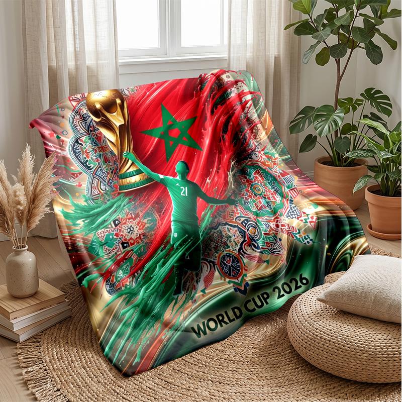 Morocco Football Printed Flannel Blanket Skin Friendly Warm Decorative Throw for Indoor Couch Bed Daily Use