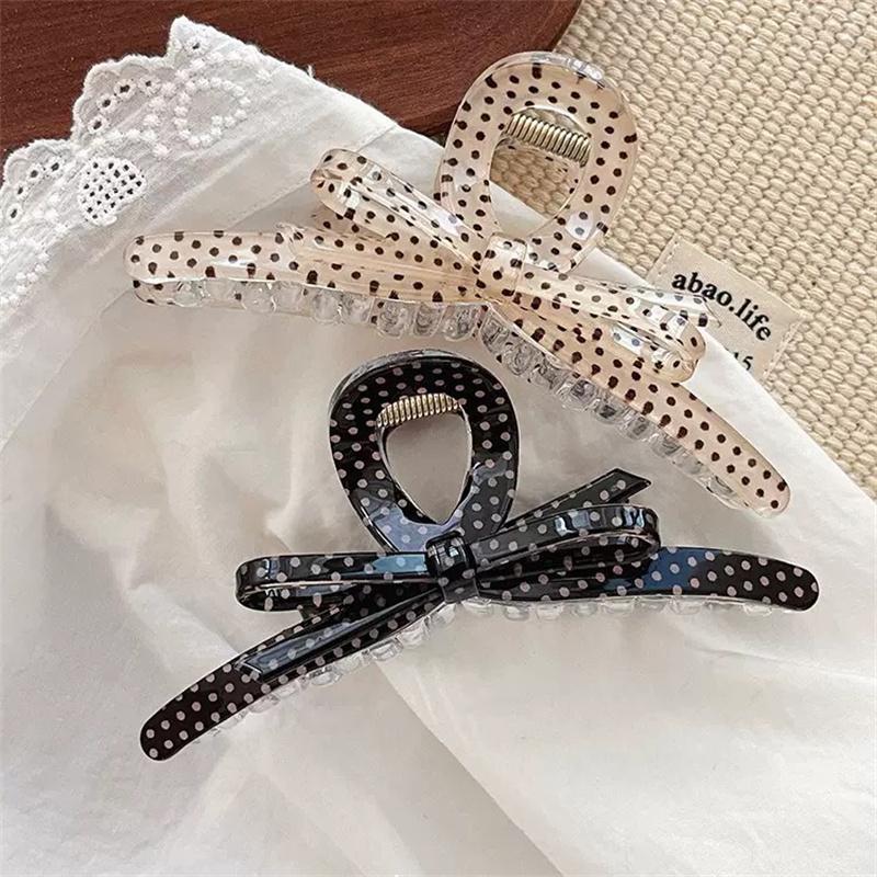 Polka Dot Acetate Bow Hair Claw Clip Large Size Plastic Shark Clips Sweet Elegant Women Hair Accessories