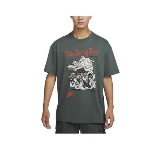 Nike Men's Green Loose-Fit Letter Print Crew Neck T-Shirt HQ3671-338