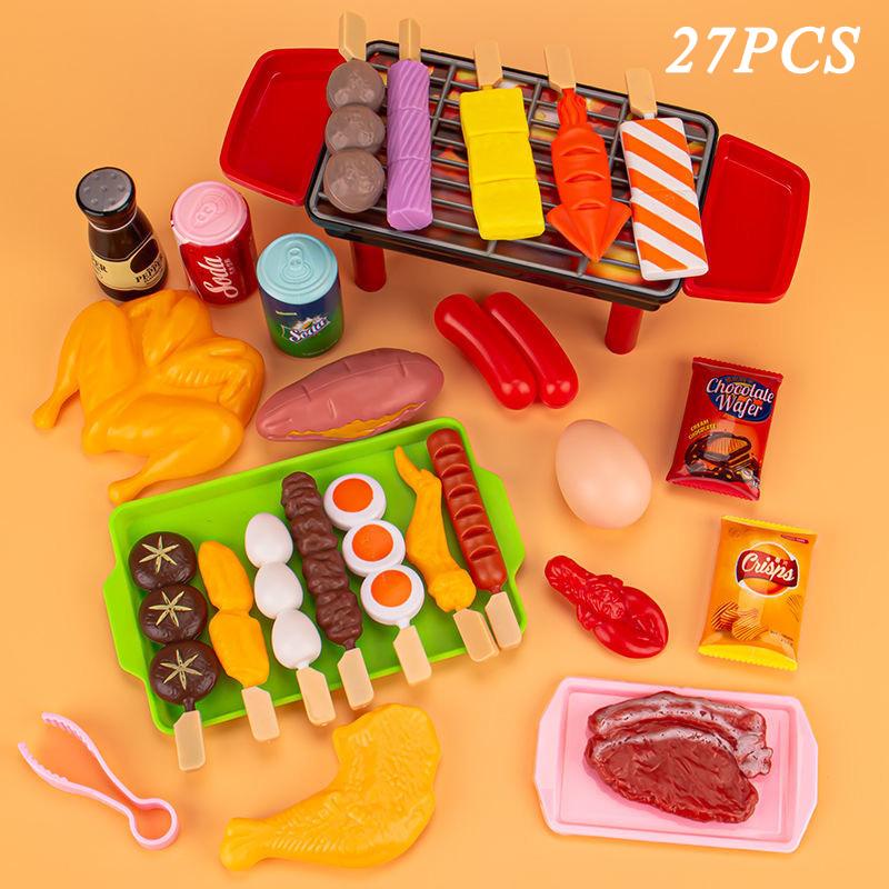Children Kitchen Simulation Food Toys Pretend BBQ Set Play House Cooking Games Barbecue Grill Meat Skewers Pretend Kitchen Toys