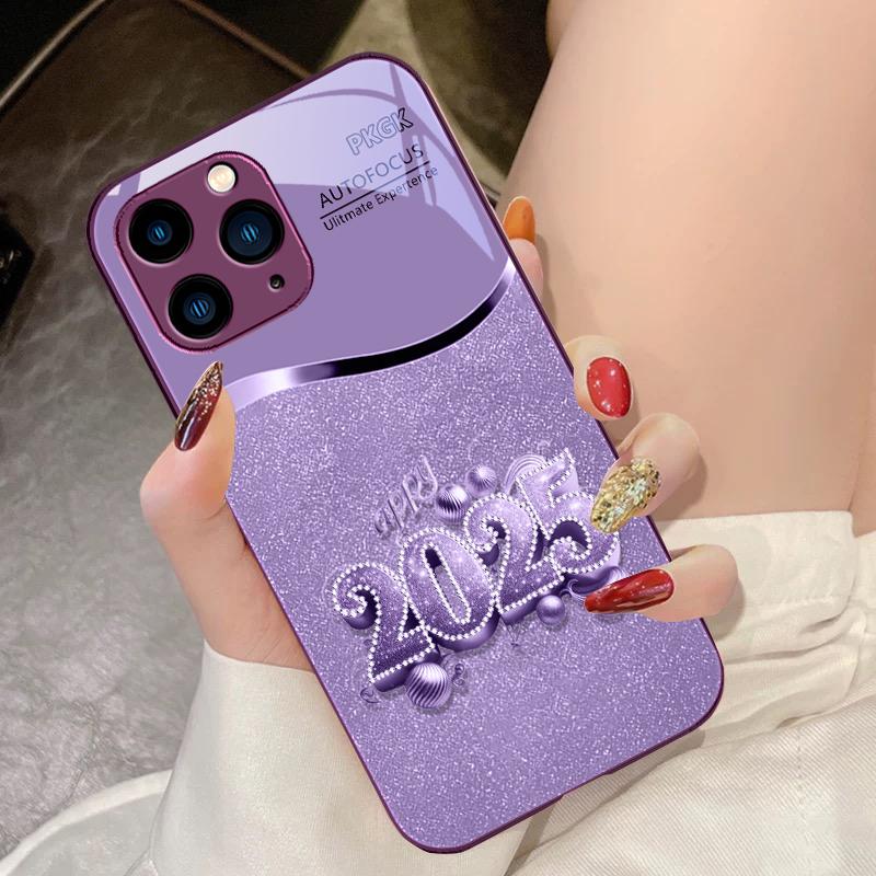 Colorful New Year 2025 For IPhone 16 Pro Max 15 Pro 14 13 12 Mini 11 XS Max XR 7 8 Plu SE 2022 Tempered Glass Phone Case