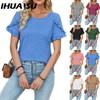 Women's Fashion Casual Solid Color Print Short Sleeve O Neck Blouses & Shirts