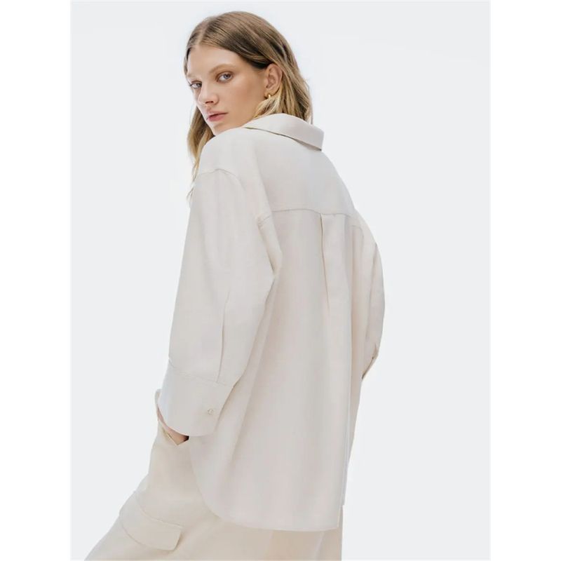 Foreign Trade Surplus Orders Tail Goods Official Website Spring and Summer New Linen Blend Loose Casual Women 3/4 Sleeve Shirts Simple