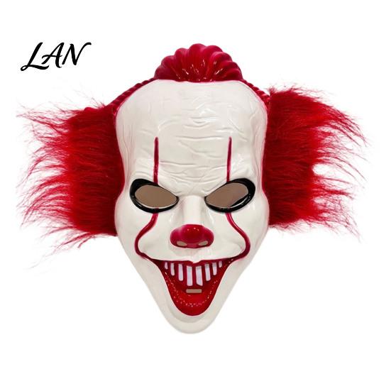 Theatrical Horror Mask Halloween Short Hair Clown Mask, Scary Joker Full Face Breathable Cosplay for Masquerade Party Costume Props