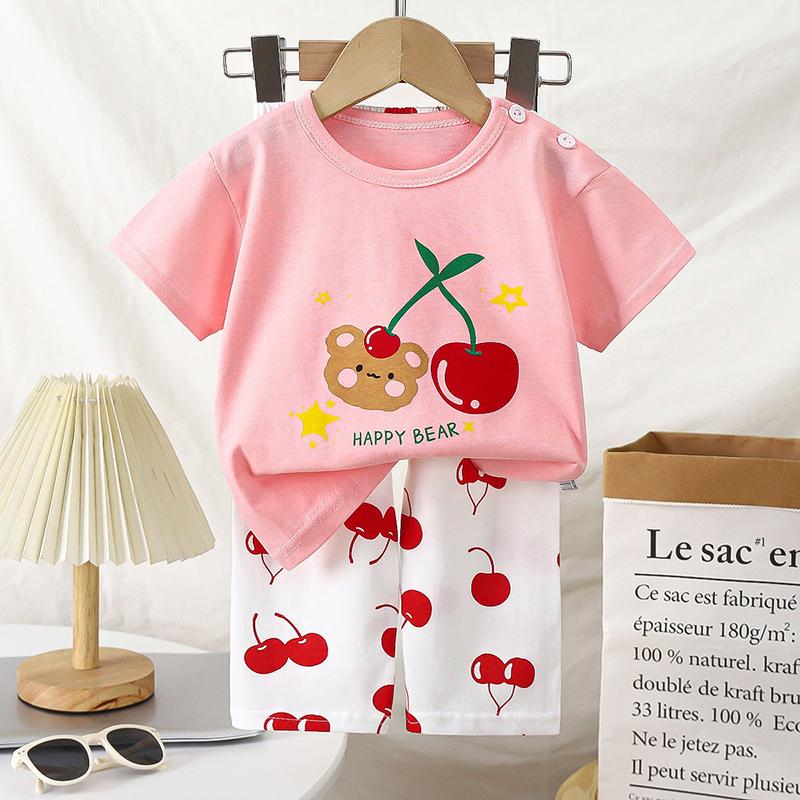 Sommer Kinder Kurzarm O Neck T-shirt Hosen Set Casual Baggy 2 stücke Anzug Baumwolle Cartoon Printes Outfit