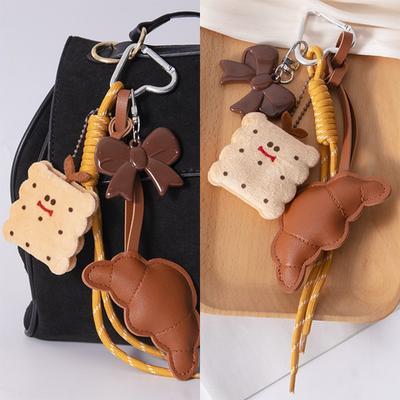 Cute Croissant Pendant Light Versatile High-quality Beaded Bag Accessory New Fashionable Simple Bow Shape Braided Rope Keychain