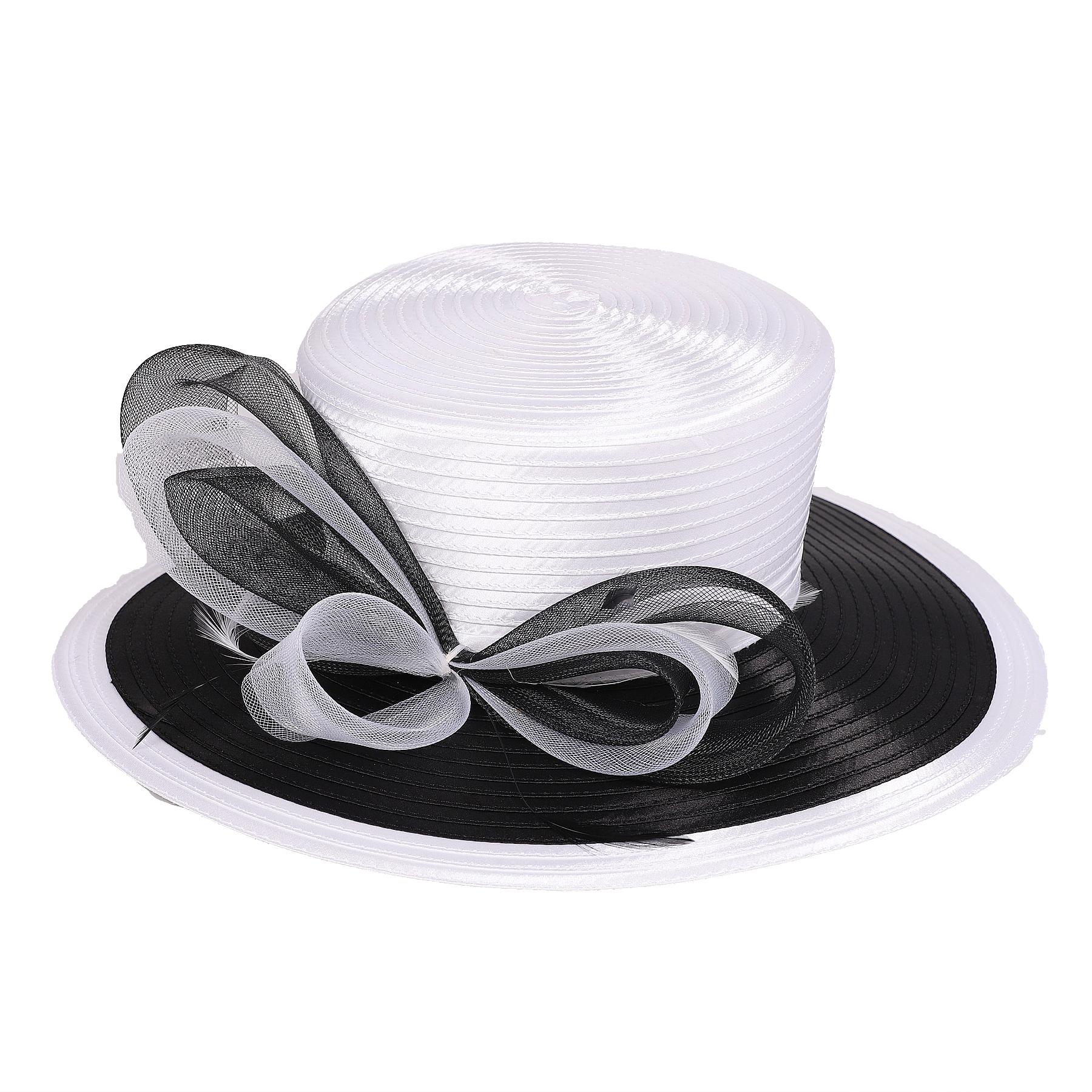 

Women Derby Church Dress Fascinator Cloche Hat Wide Brim Tea Party Wedding Bucket Hat with Bow Accent белый