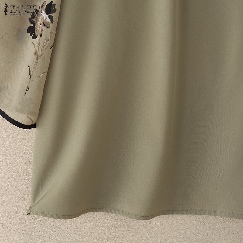 ZANZEA Women Casual Round Neck Loose Splice Half Sleeve Blouse