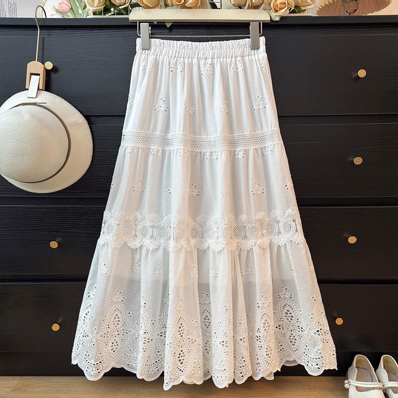 Women's High Waist A-line Lace Patchwork Skirt with French Embroidery - Spring 2026 Collection
