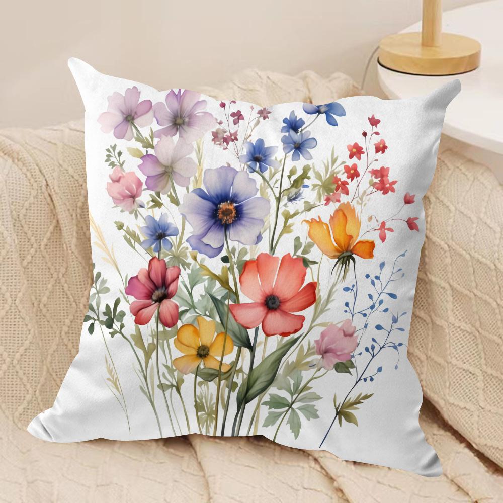 Spring Flowers Cushion Cover Short plush Doublesided Print Square Throw Pillow Covers Sofa Home Cushion Decor