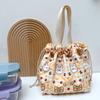 Cartoon Portable Lunch Drawstring Bag Student Kids Bento Pouch Dinner Box Women Work Canvas Food Tote For Travel Picnic