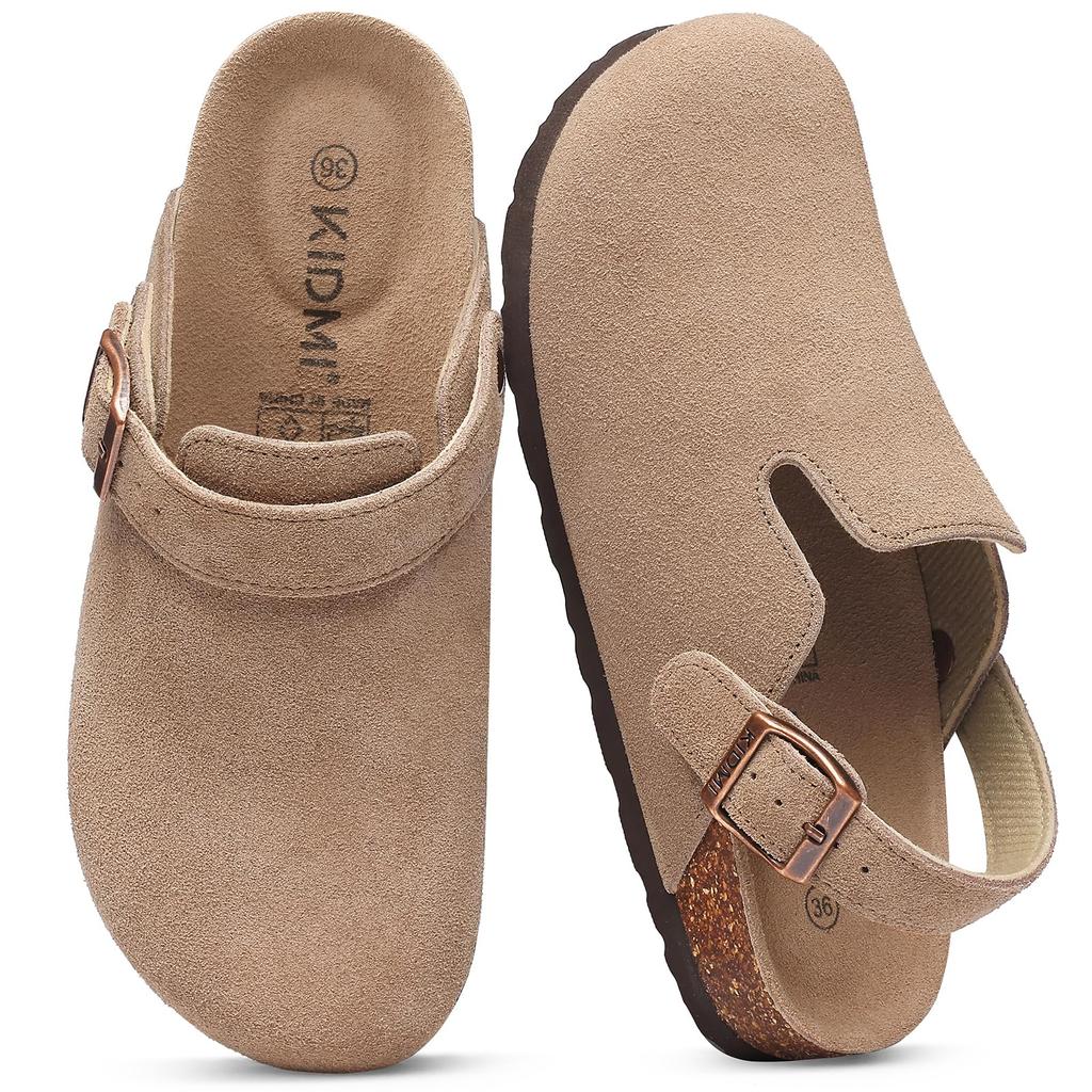 Fashion Smile Pop Men's Suede Shoes With Adjustable Back Strap Leather Mules With Cork Flip-Flop Slippers Insoles Slip-On Potato Shoes