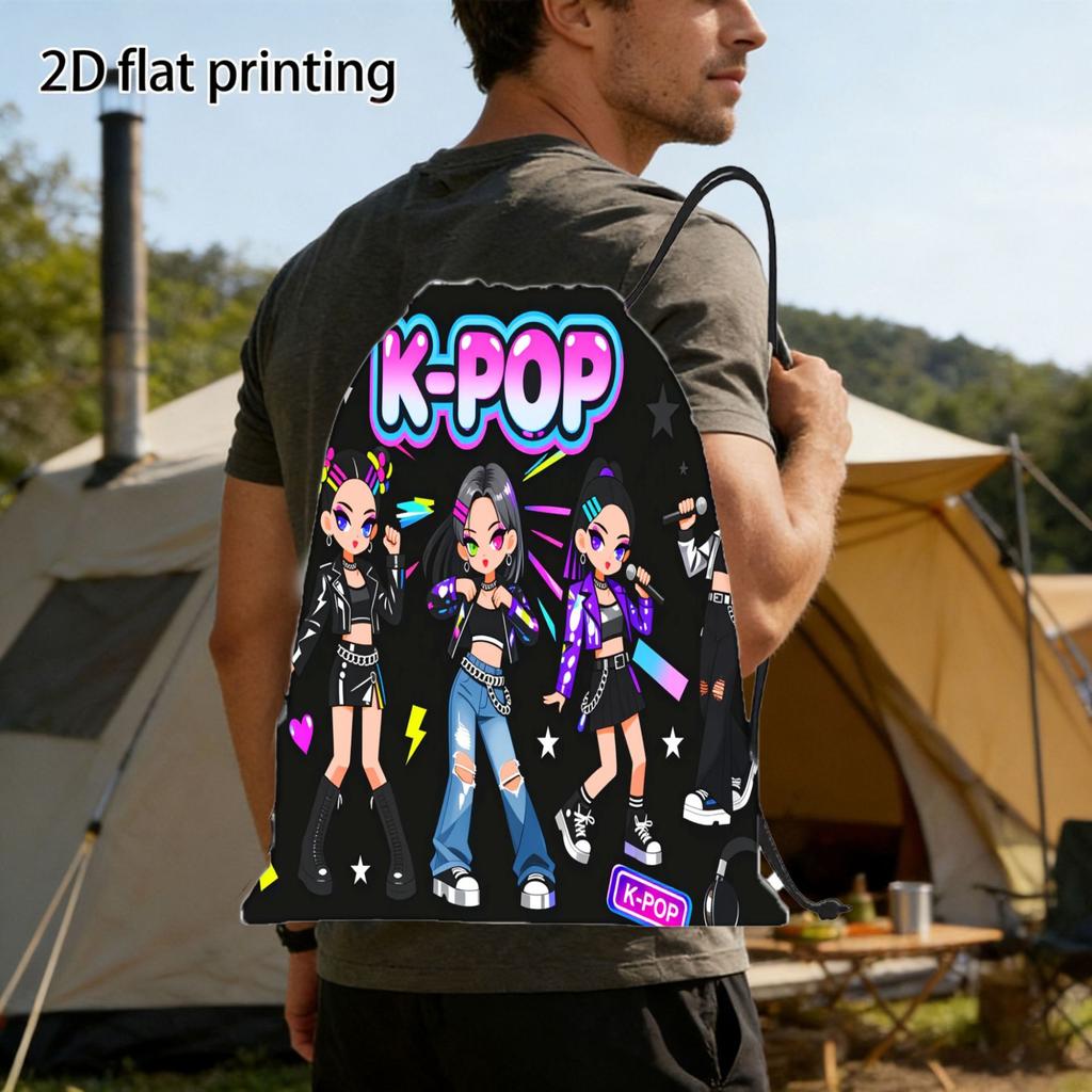 2026 Drawstring Fitness Bag Hunter Witch Team Sports Backpack Kpop Cartoon Storage Outdoor Daypack