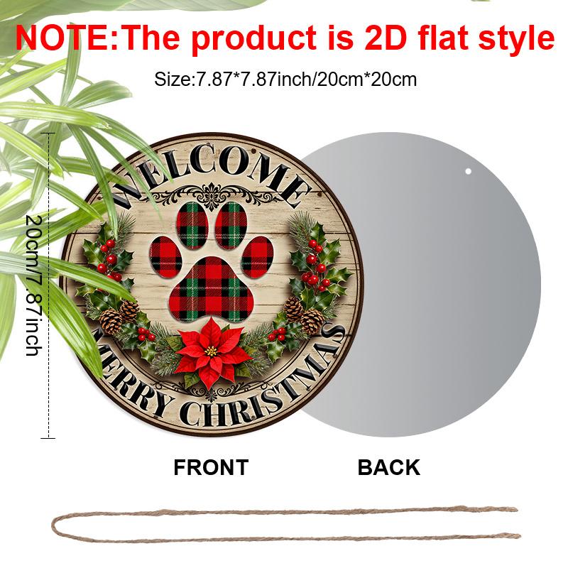 2D Flat Aluminium Christmas Welcome Sign with Paw Pattern - Navidad Figurine Ornaments - Ideal for Front Door, Wall, Porch, Fence Decor - Ideal