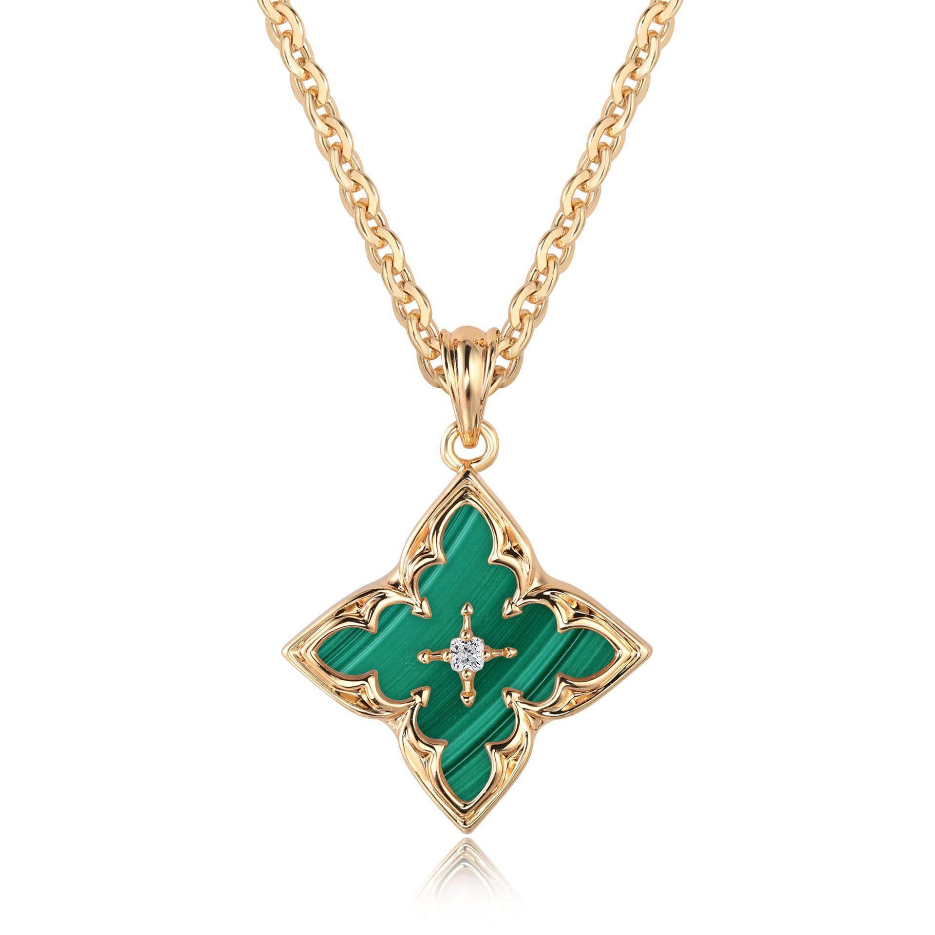 K Gold Plated Lucky Four Leaf Clover Cubic Zirconia Clavicle Necklace