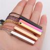 Minimalist Luxe Pierced Square Bar Pendant Glossy Textured Long Necklace