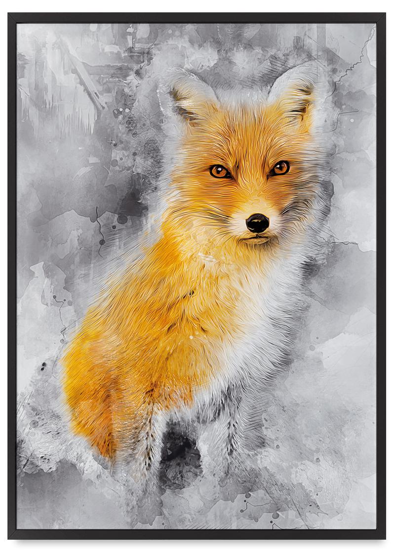 

Plakat rudy lis abstrakcja w czarnej ramie 21x30 cm
