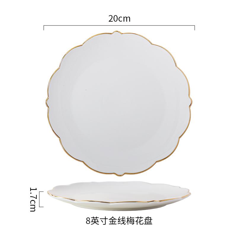Golden Edged Ceramic Steak Plate Dining Plates Pasta Dish Dessert Bowl Sashimi Plate Fruit Bowl Serving Plates Dim Sum Dish Tray