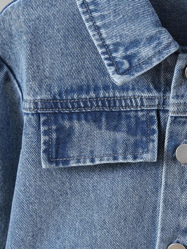Girls' Casual, Simple, and Comfortable Denim Jacket with Lotus-Leaf Sleeves (Spring/Summer)