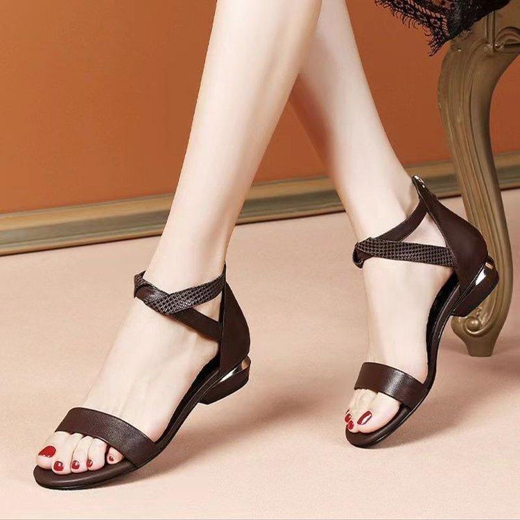 Women's bag heel sandals women's 2025 new summer wear fashion high sense flat bottom one word belt Roman shoes