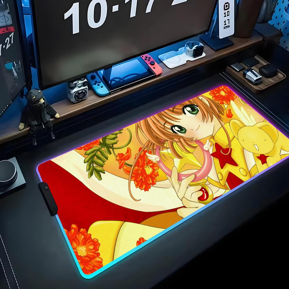 sakura card Mouse Pad RGB Gaming Mousepad Big LED Pad PC Desk Mat Luminous Mouse Pad Large Keyboard Mats Table Rug With Backlit