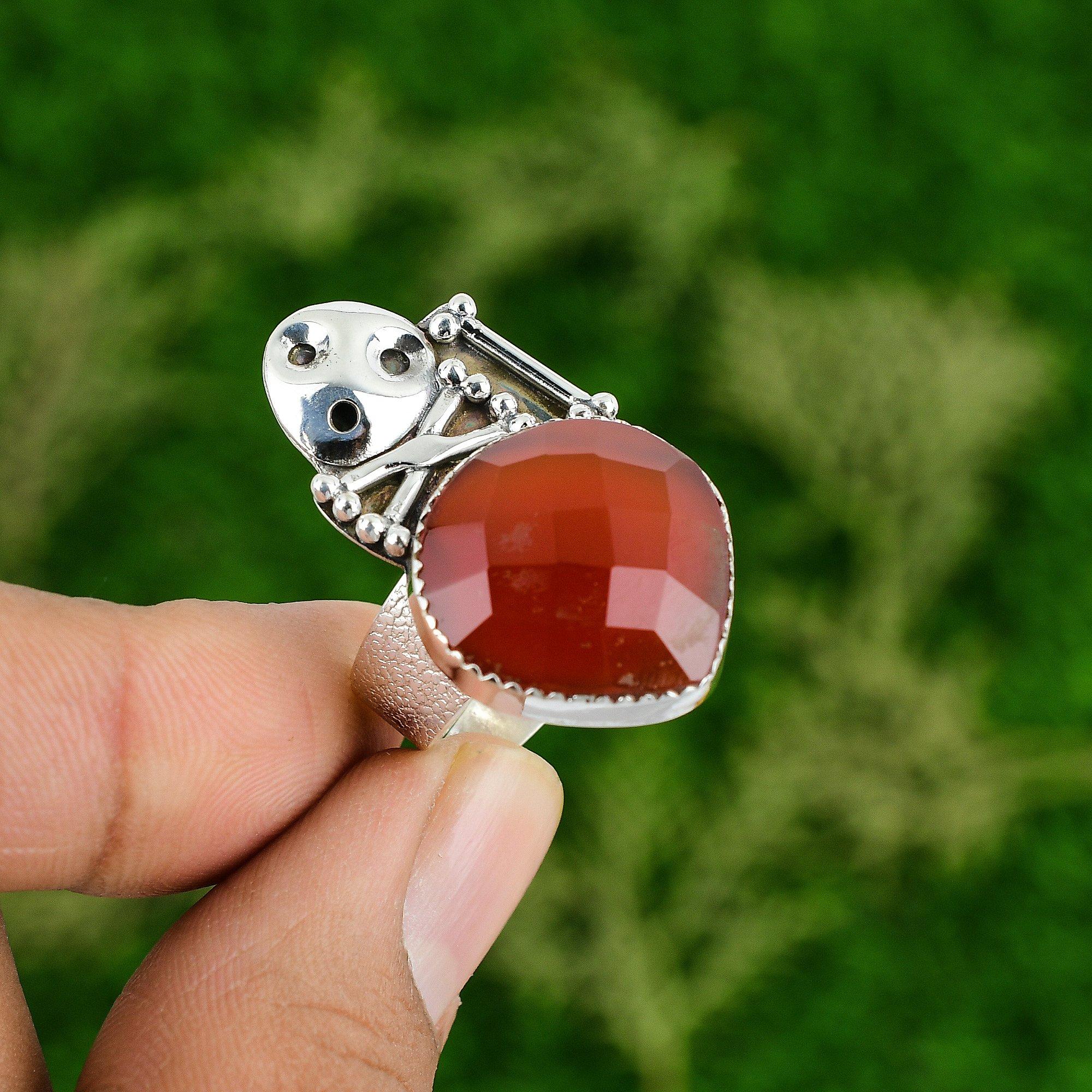 

Natural Carnelian 925 Silver Statement Skull And Bone Adjustable Ring For Girls Adjustable