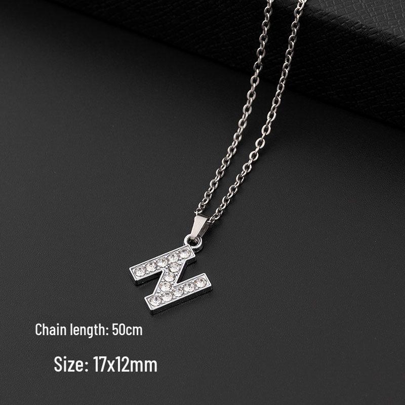 European & American Diamond Letter Pendant Necklace for Women - Stainless Steel Jewelry