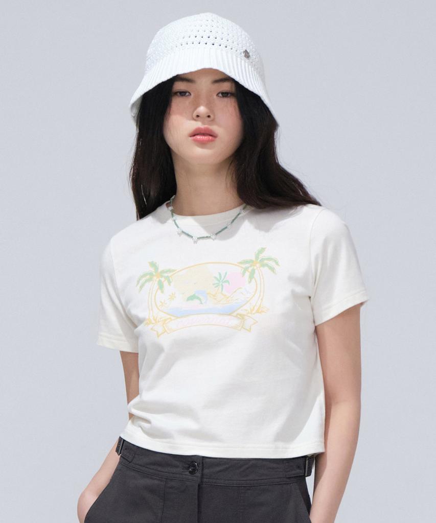 COVERNAT WOMAN Crop Beach Farm T-Shirt Ivory