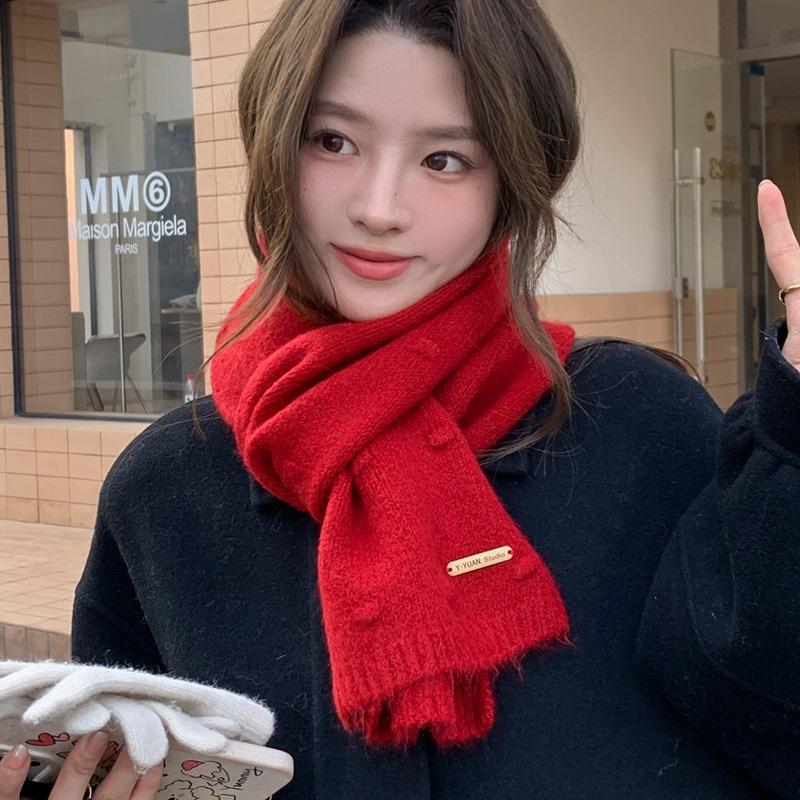 New Christmas gift cute red scarf women's winter new warm versatile knitted wool couple scarf