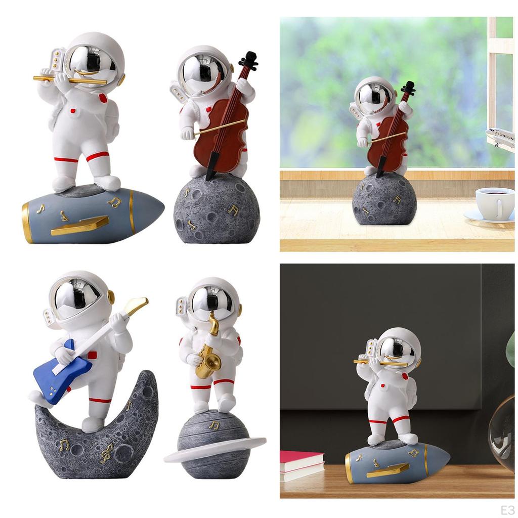 Astronaut Figurine Music Ornament Cake Topper Collectible Spaceman Sculpture Resin for Home Outer