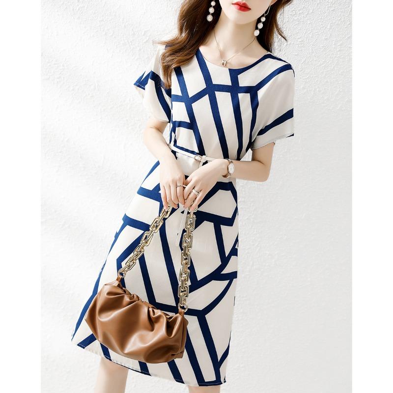 Summer Casual Short Sleeve Dress New Elegant Women Loose Korean Fashion Office Ladies Party Dresses Female O Neck Clothing 3306