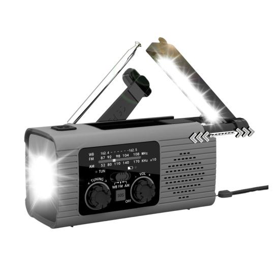 

Аварийное радио SOS Сигнализация Компактный дизайн Портативный погодный оповещатель Радио с солнечной зарядкой Ручной AM/FM Радио со светодиодным фонариком серый