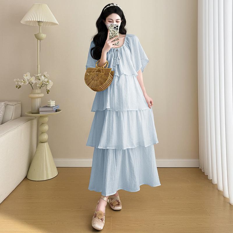 New 2026 Summer Maternity French Style Loose Slimming Sweet Cake Dress M