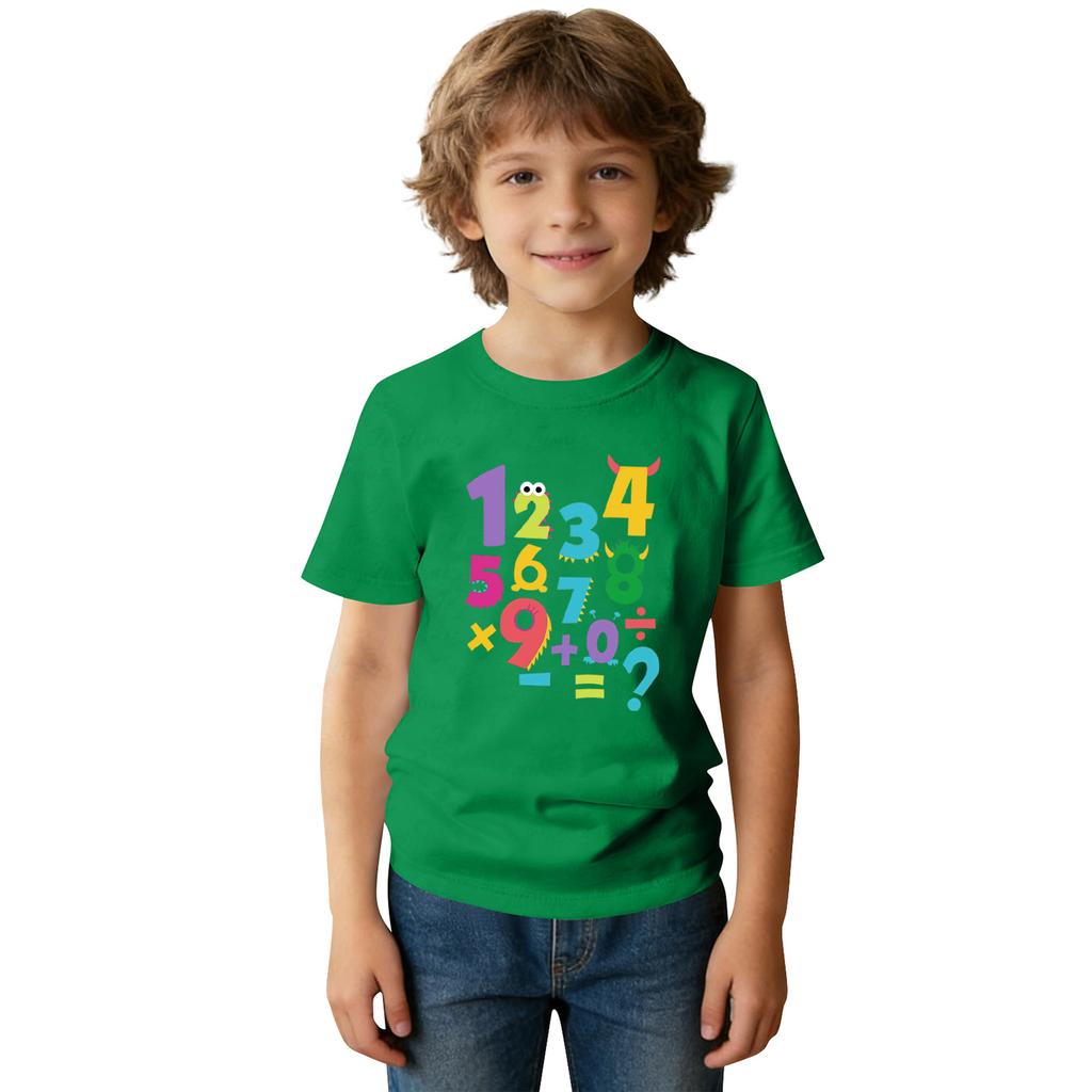 Fashionable Round Neck Short Sleeve Work Clothes Printed Tops For KID Summer Tops