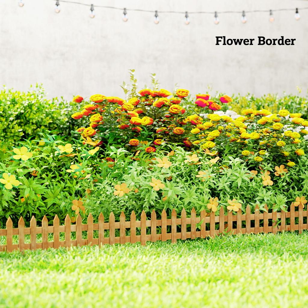 Pack of 12 Wooden Border Fences, Garden Fixed Picket Fence for Lawn Edging, Flowerbed, 60L X 1D X 34H Cm, Brown