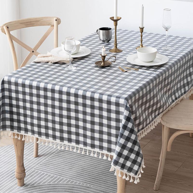 Simple Plaid Tablecloth Pastoral Cotton Linen Dining Table Tablecloth Lattice Pattern Desk Cover Towel Tea Cloth Table Case
