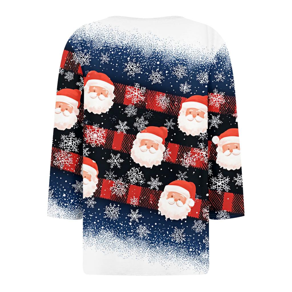Women's T Shirt Tee Christmas Printed Button 3/4 Sleeve Tunic Daily Weekend Fashion Basic V- Neck Regular Top